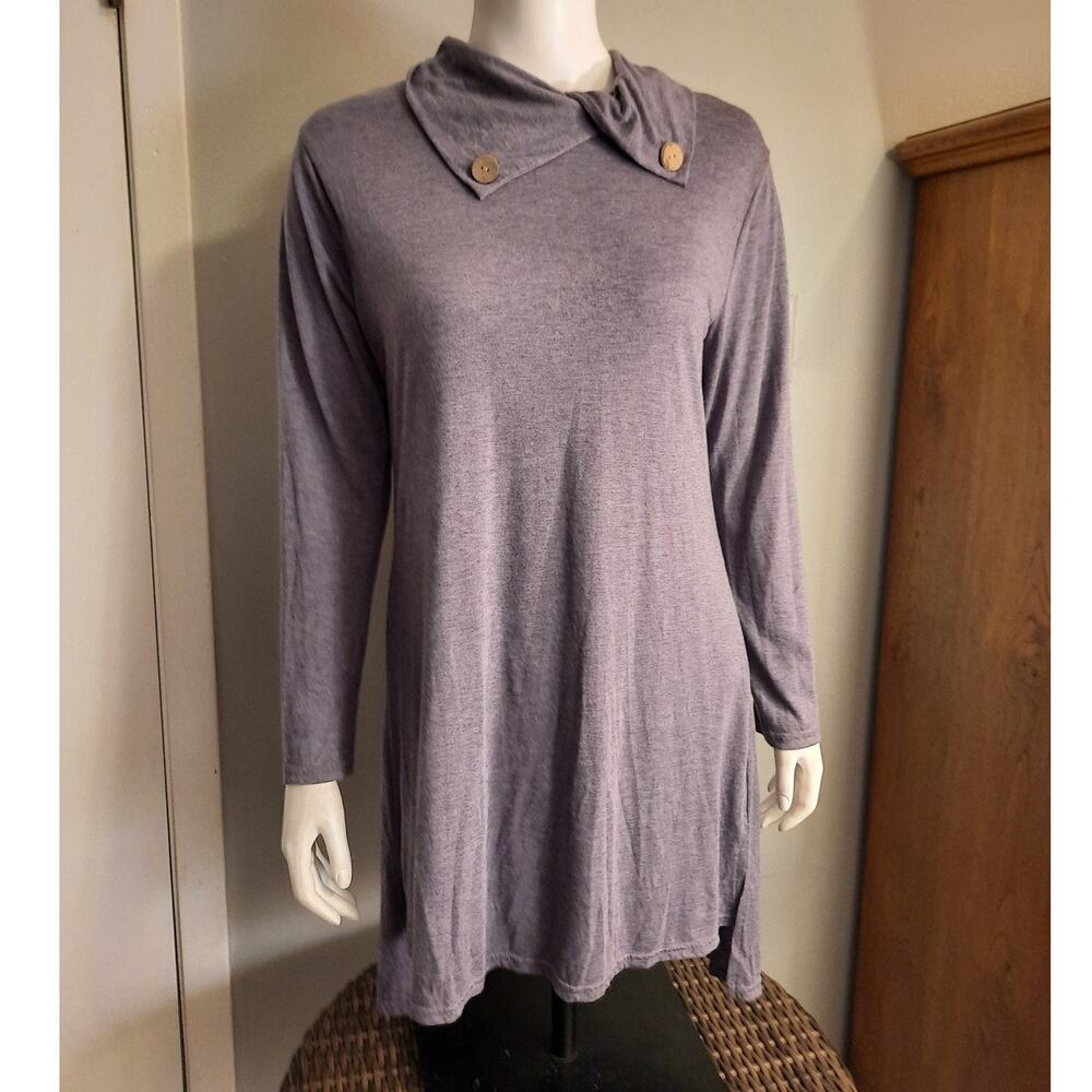 Vintage 90s MixMax Heather Blue Button Shoulder Dress Cozycore Minimalist Large